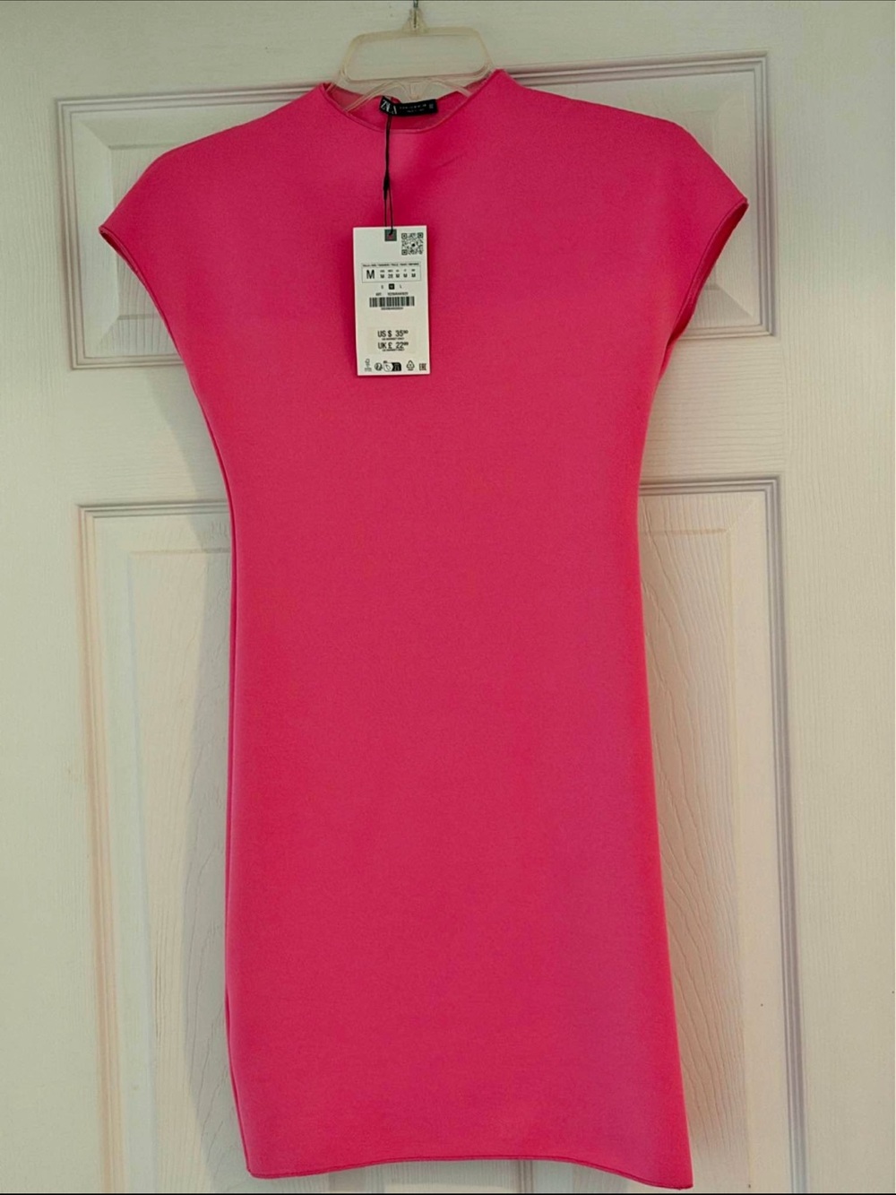 NWT Zara Hot Pink Cap-Sleeve Mini Dress